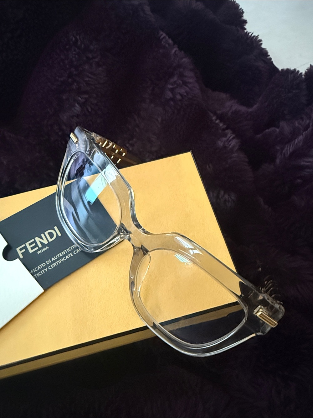 Fendi Fendigraphy FE50065I Optical frame transparent grey crystal w/ gold tones